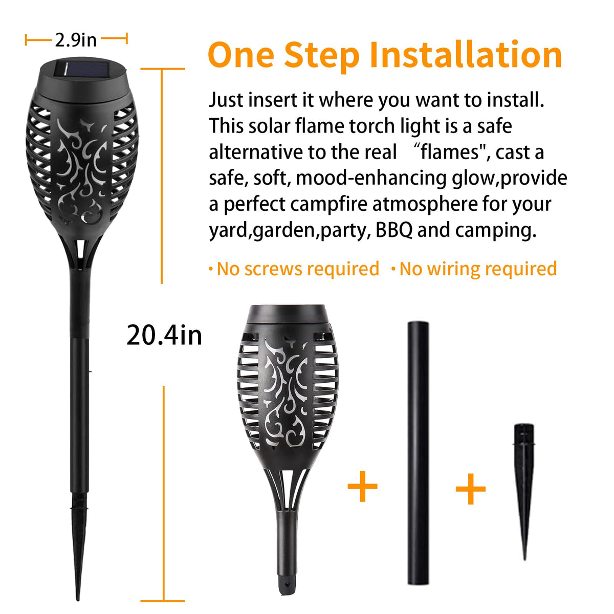 Close-up of Swingers solar torch LEDs flickering softly for cozy outdoor glow.