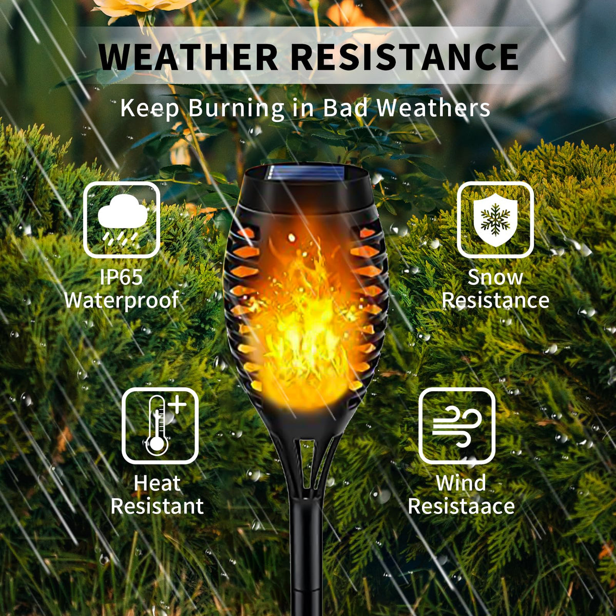 Swingers torches withstand rain and frost thanks to waterproof ABS construction.