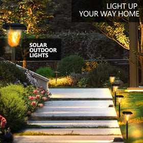 Swingers solar torch flame six-pack dusk illumination on patio