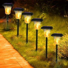 Swingers solar torch flame six-pack front view for safe outdoor lighting