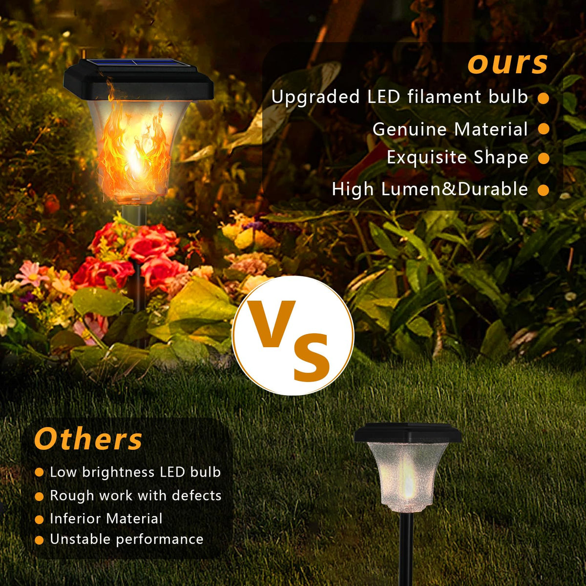 Swingers solar torch flame six-pack along garden pathway lighting