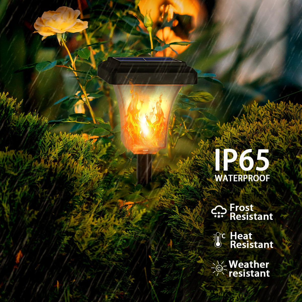 Swingers solar torch flame six-pack IP65 waterproof design feature