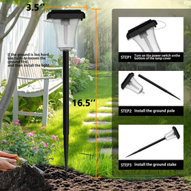 Swingers solar torch flame six-pack lit at dusk for ambient glow