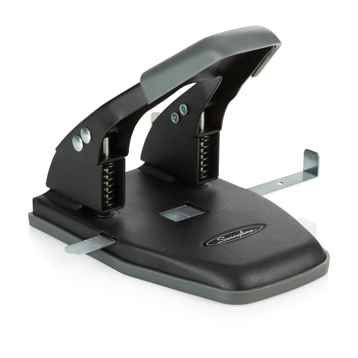 Swingline 2-Hole Punch with handle closed for secure storage and easy one-handed use