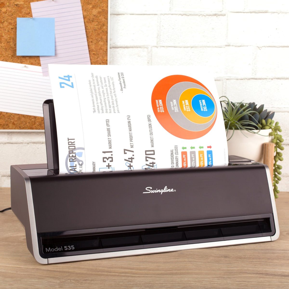 Swingline electric hole puncher punching action highlighting 28-sheet capacity for high-volume tasks.