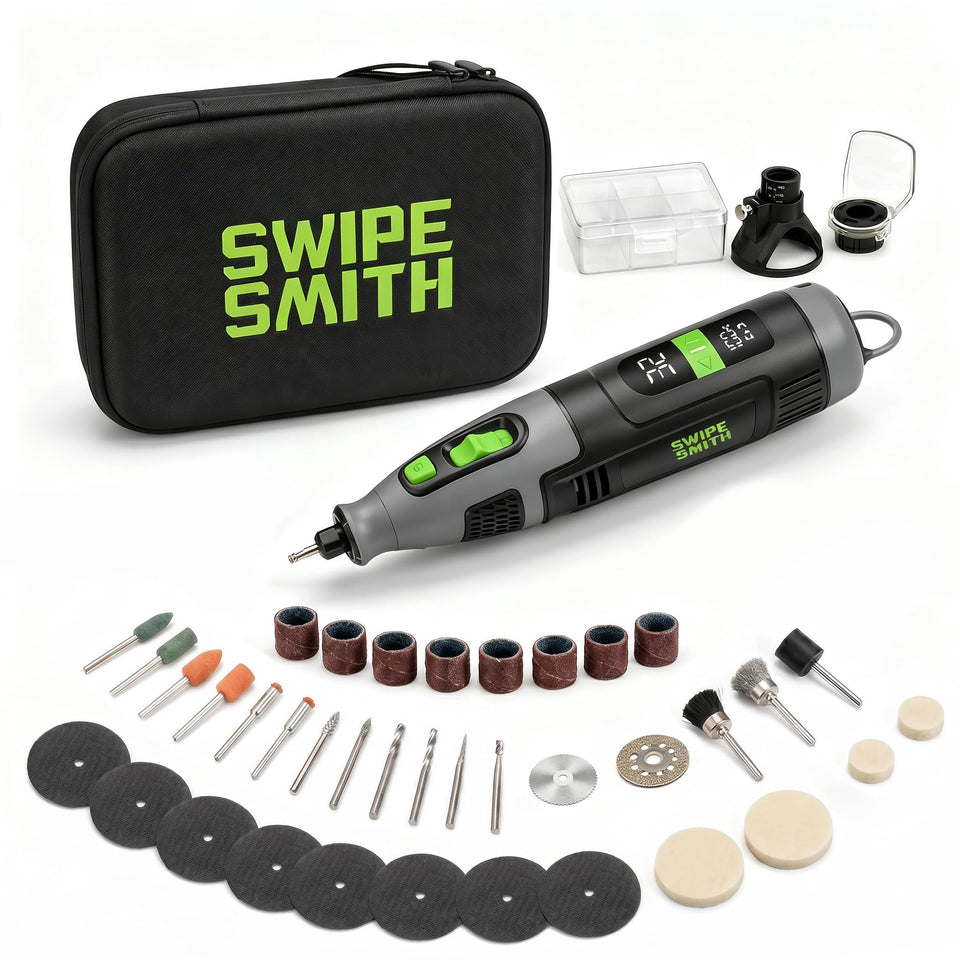 SWIPESMITH 12V rotary tool kit front view enables versatile DIY projects