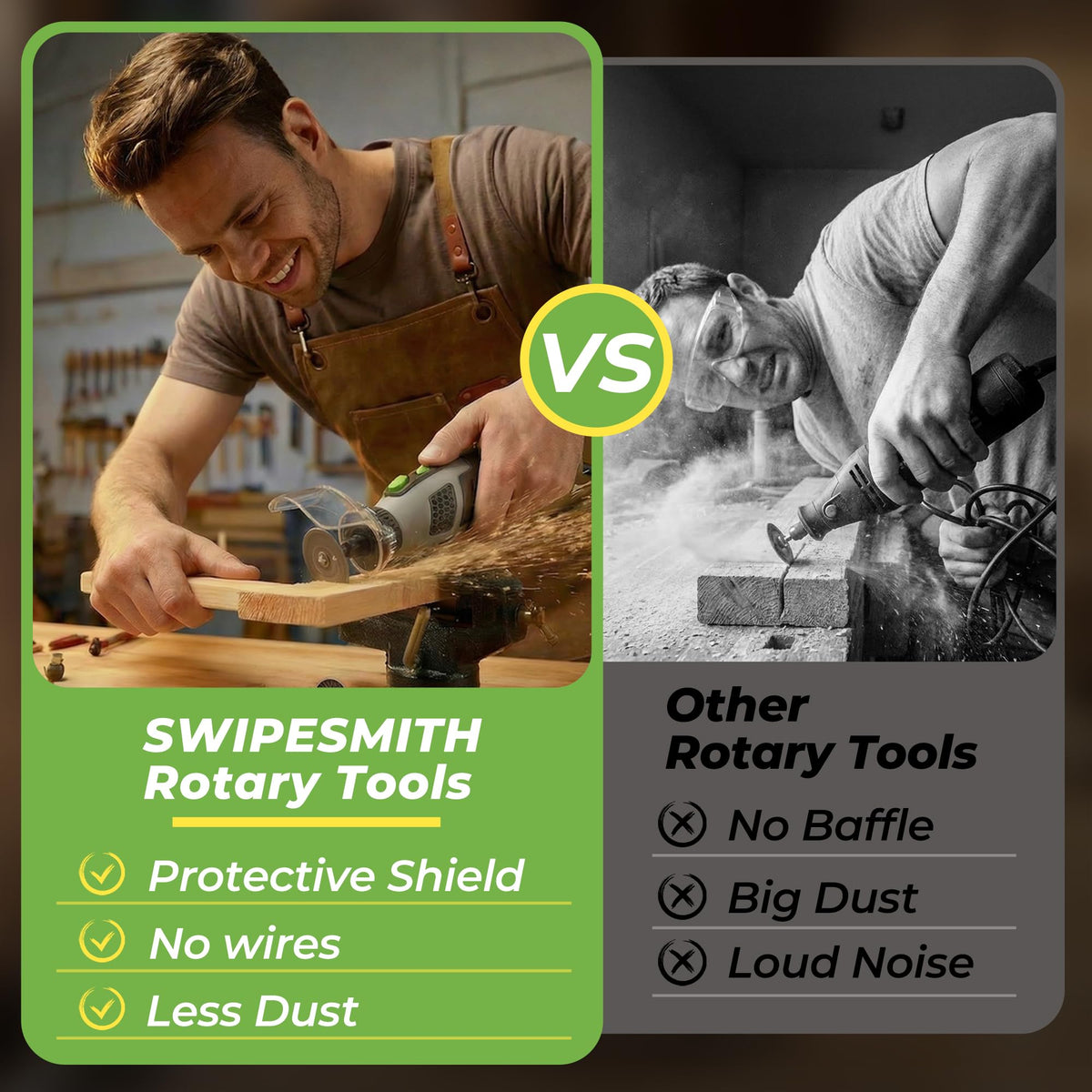 SWIPESMITH dust guard attachment helps keep workspaces cleaner