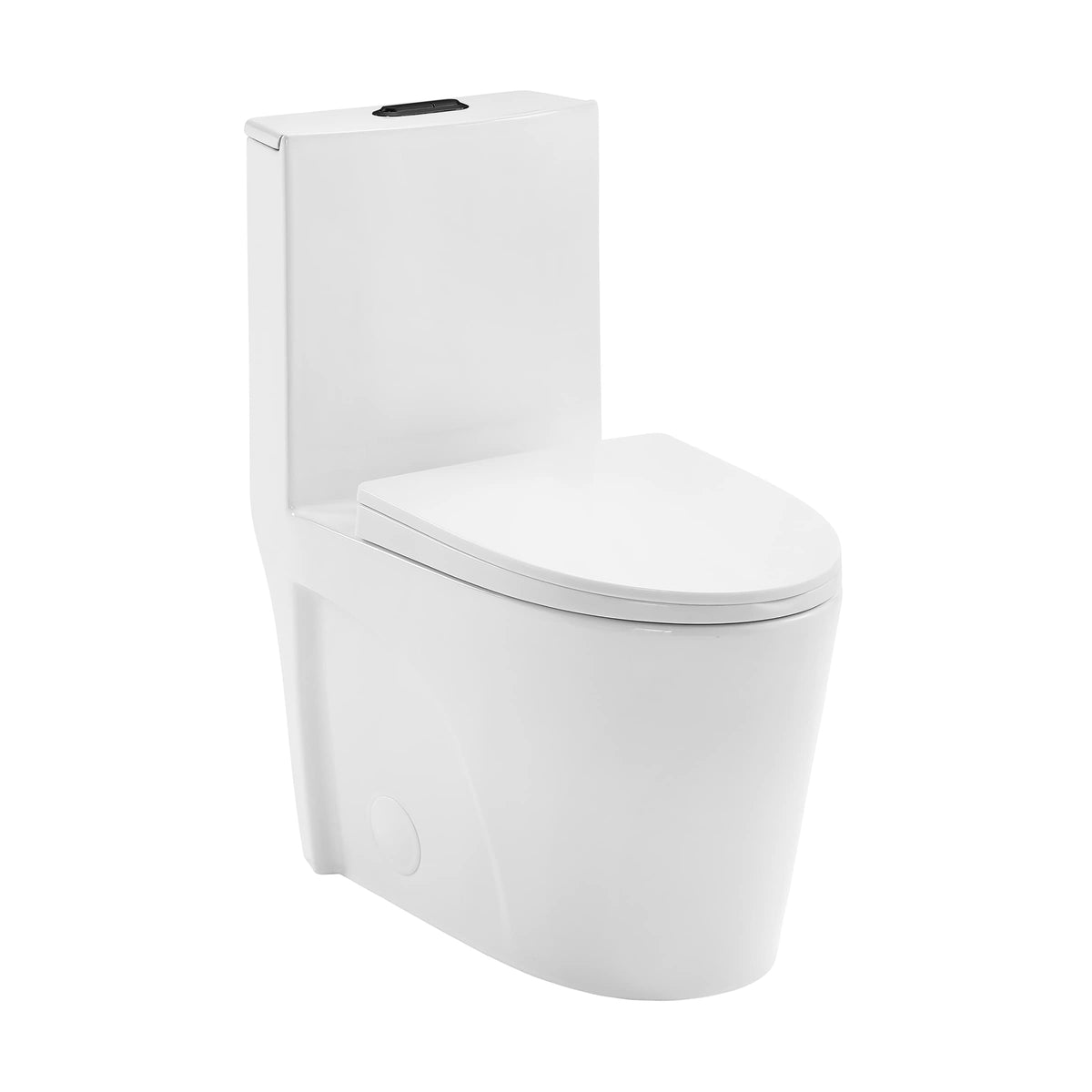 Swiss Madison St Tropez toilet front view with dual vortex flush for efficient water use