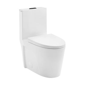 Swiss Madison St Tropez toilet front view with dual vortex flush for efficient water use