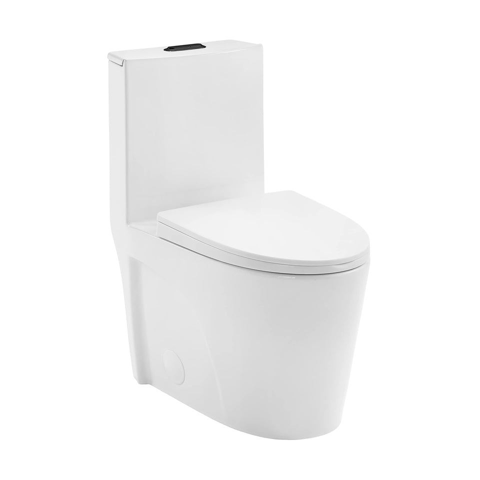 Swiss Madison St Tropez toilet front view with dual vortex flush for efficient water use