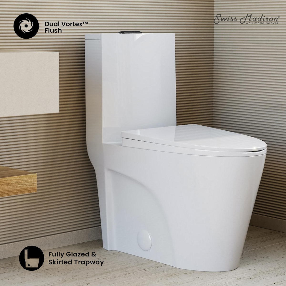Swiss Madison St Tropez toilet side profile showcases compact modern design