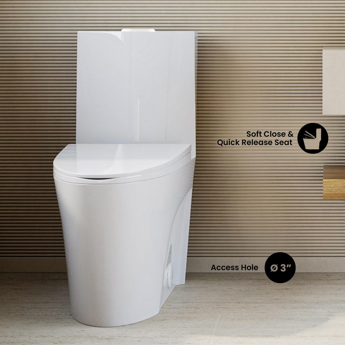 St Tropez toilet side profile showing comfort height and elongated bowl.