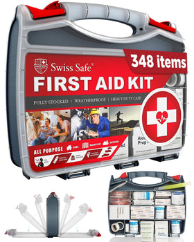 Swiss Safe hardcase first aid kit keeps supplies protected on outdoor adventures.