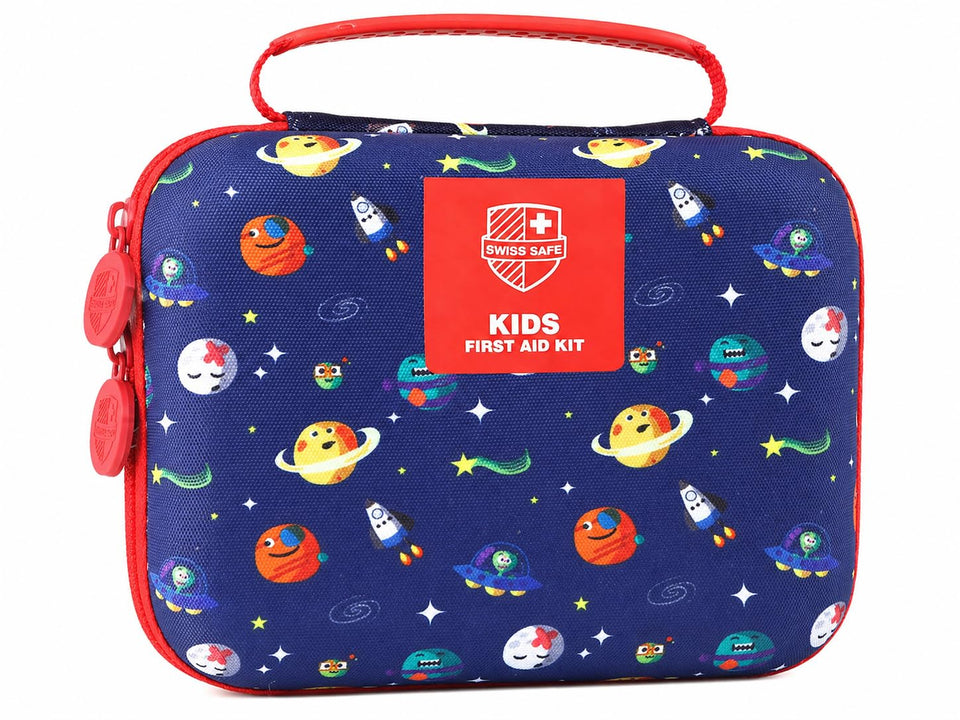 Swiss Safe Kids 246-piece kit contents spread for everyday scrapes and care