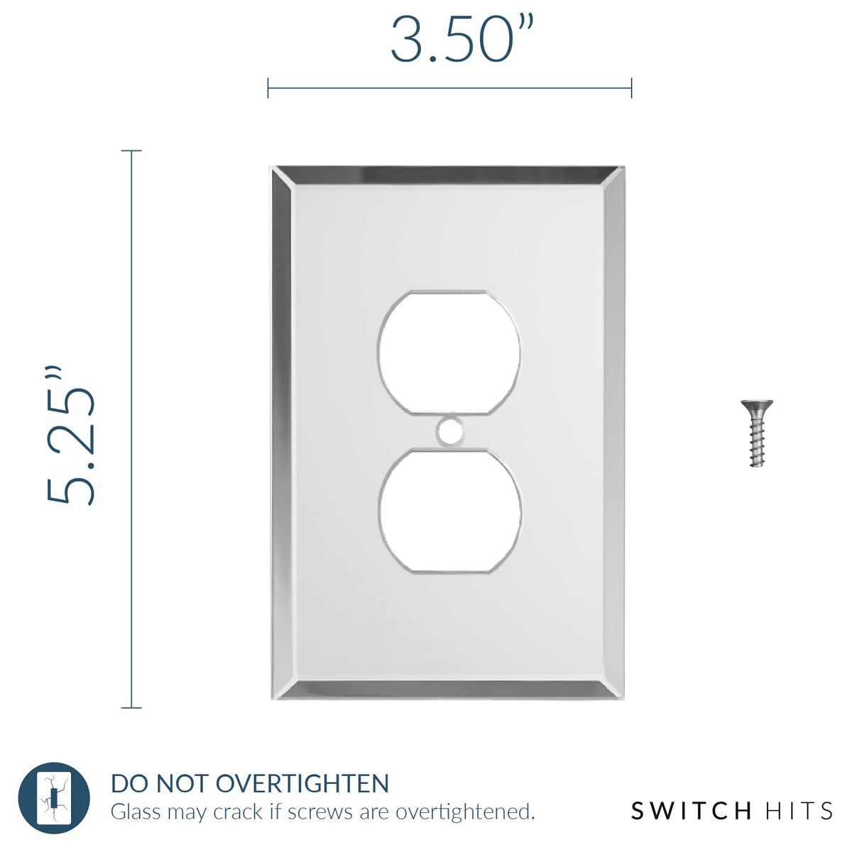 Switch Hits glass mirror plate includes matching screws for secure installation.