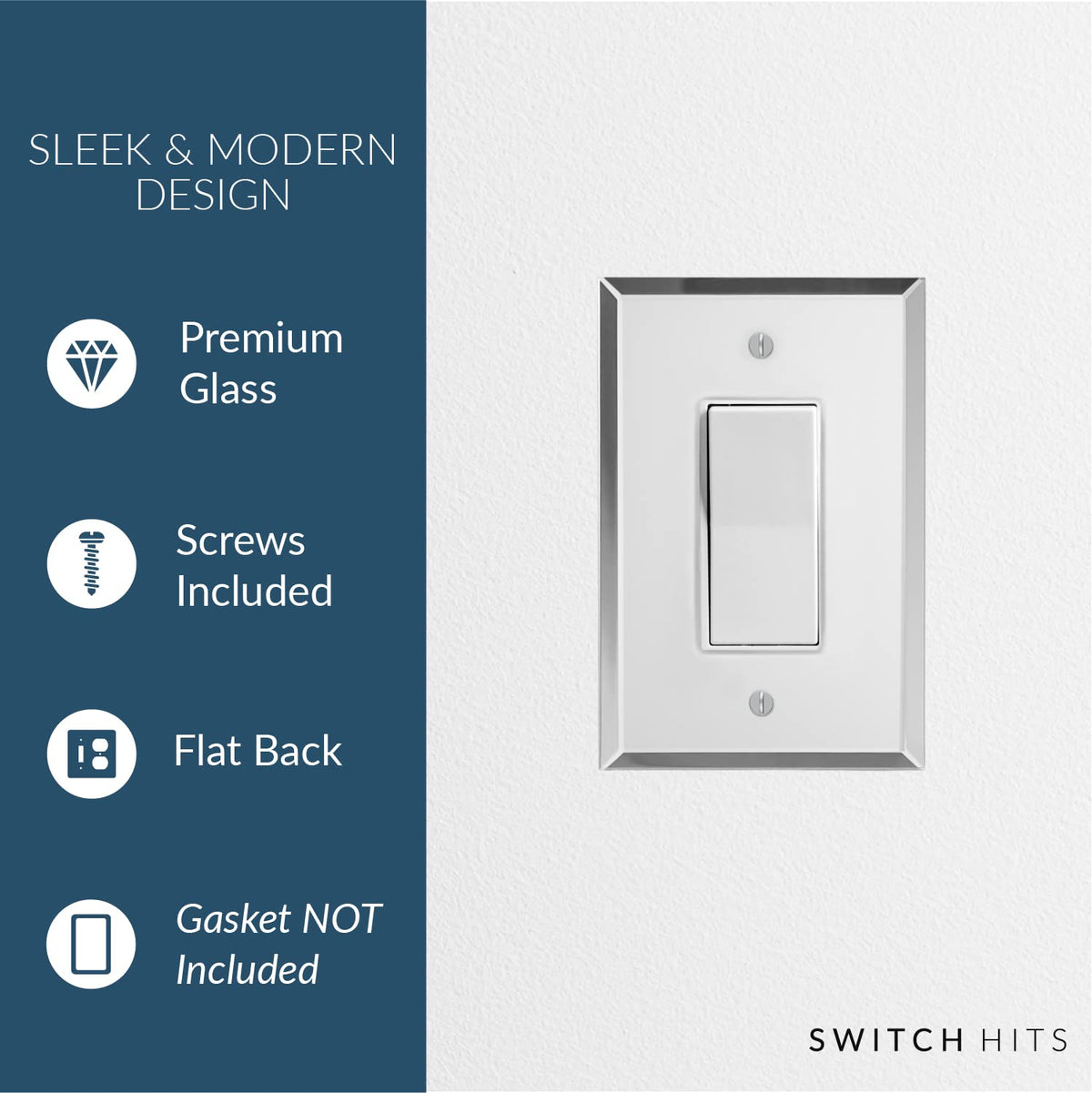 Switch Hits plain glass switch plate close-up reveals clear glass and precise edges.