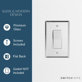 Switch Hits plain glass switch plate close-up reveals clear glass and precise edges.