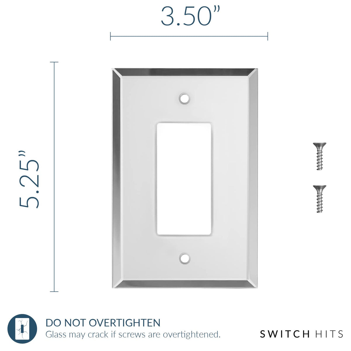 Switch Hits plain glass switch plate side profile highlights slim profile and universal fit.