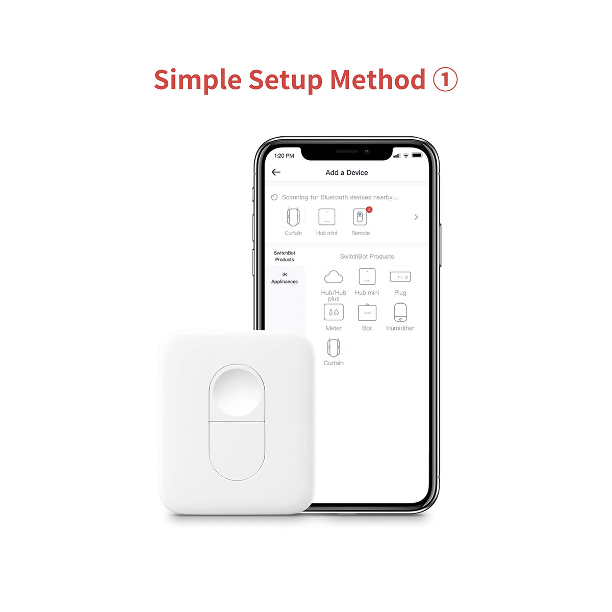 SwitchBot App pairing screen showing quick setup steps