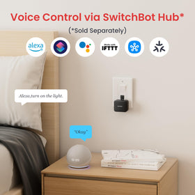 Compact black design fits bedside or kitchen switches discreetly.