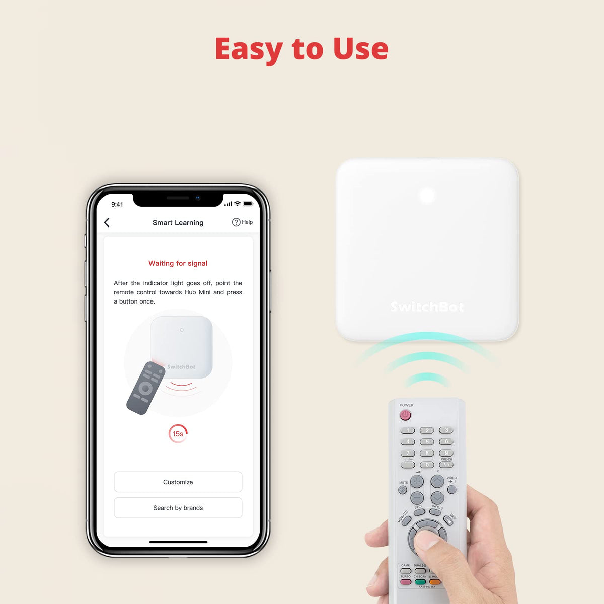 SwitchBot Hub Mini smart learning mimics your remote in seconds.