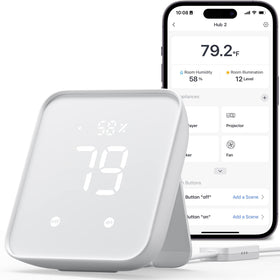 SwitchBot Hub 2 displays precise temperature and humidity for home monitoring.