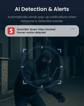 SwitchBot installation-ready setup with indoor monitor and outdoor doorbell.
