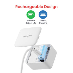 SwitchBot Fingerbot adhesive mount showing tool-free installation on a smooth wall switch