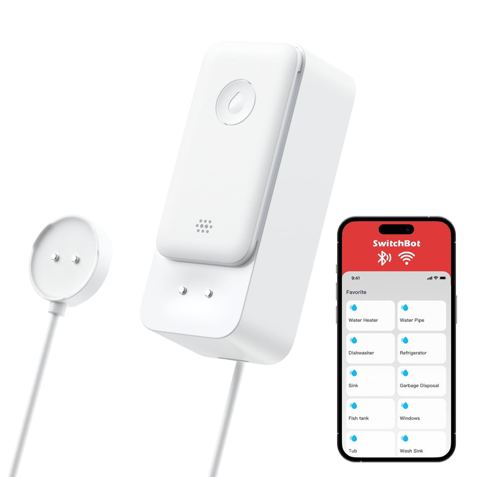 SwitchBot WiFi Water Leak Detector front view highlighting compact design