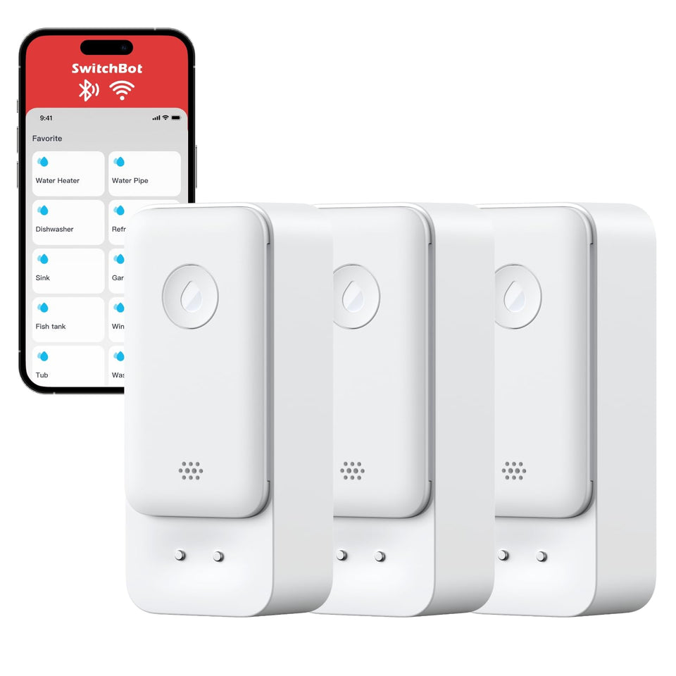 SwitchBot WiFi Water Sensor front view; compact leak detector for kitchens.