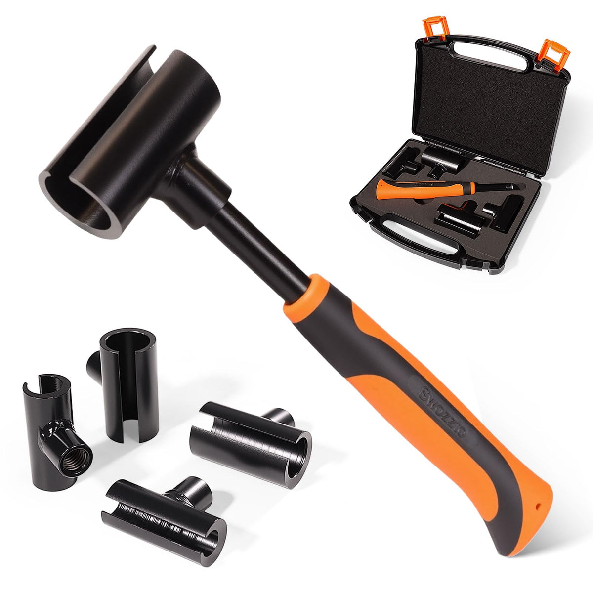 Swozzto hinge gap tool kit front view with four adapters for easy hinge size fit.