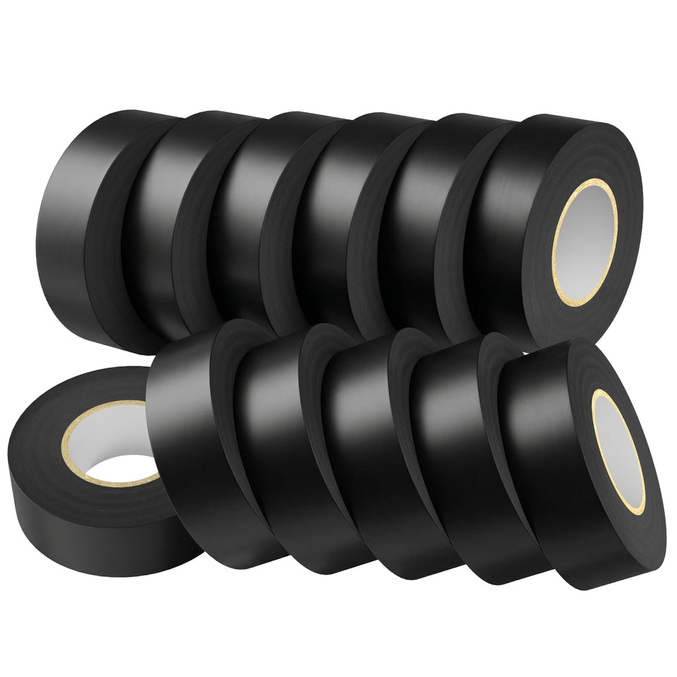 SWRT 12-pack black electrical tape with 66 ft roll demonstrating durable insulation for harsh environments