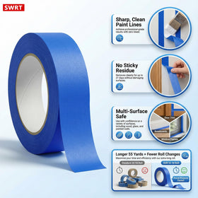 SWRT blue painter's tape applied on wall for precise edge definition