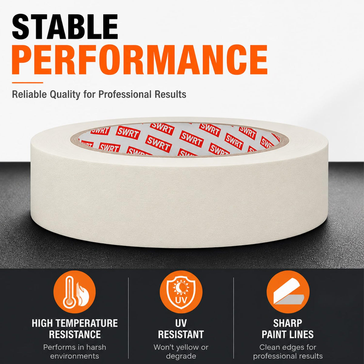 SWRT masking tape with bright color for easy edge visibility during detail work.