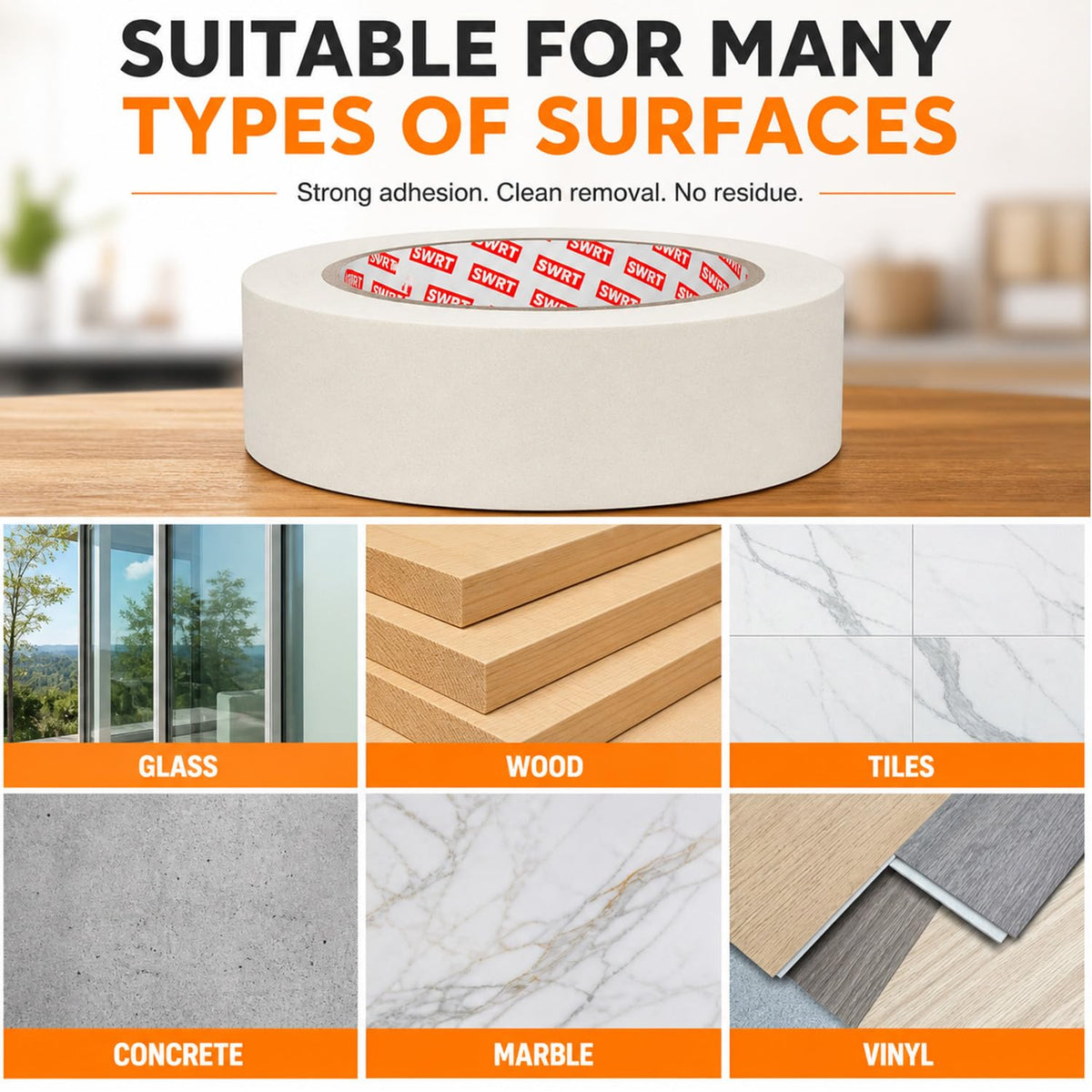 SWRT masking tape suited for classroom, office, and home use with labeling potential.