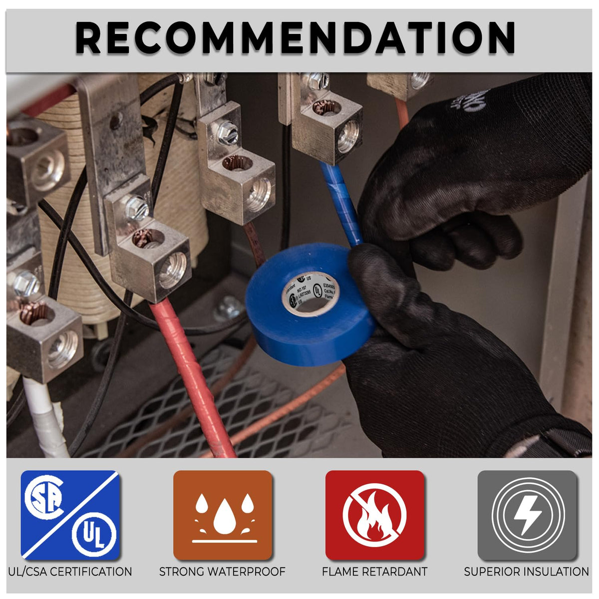 SWRT colored electrical tape blue for electrical insulation and organized wiring layouts.