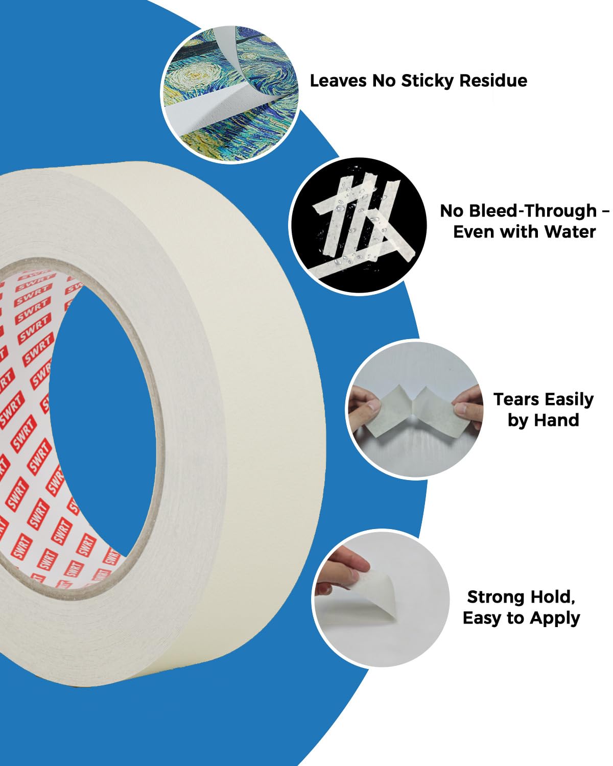 SWRT masking tape tears cleanly by hand for corners