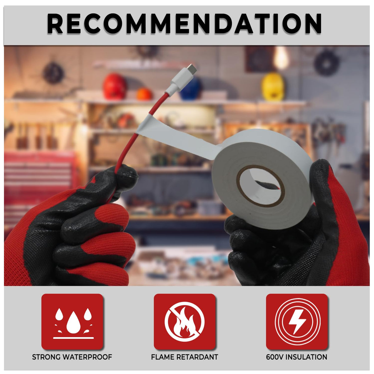 SWRT white electrical tape's flame retardant formula adds safety during installations.