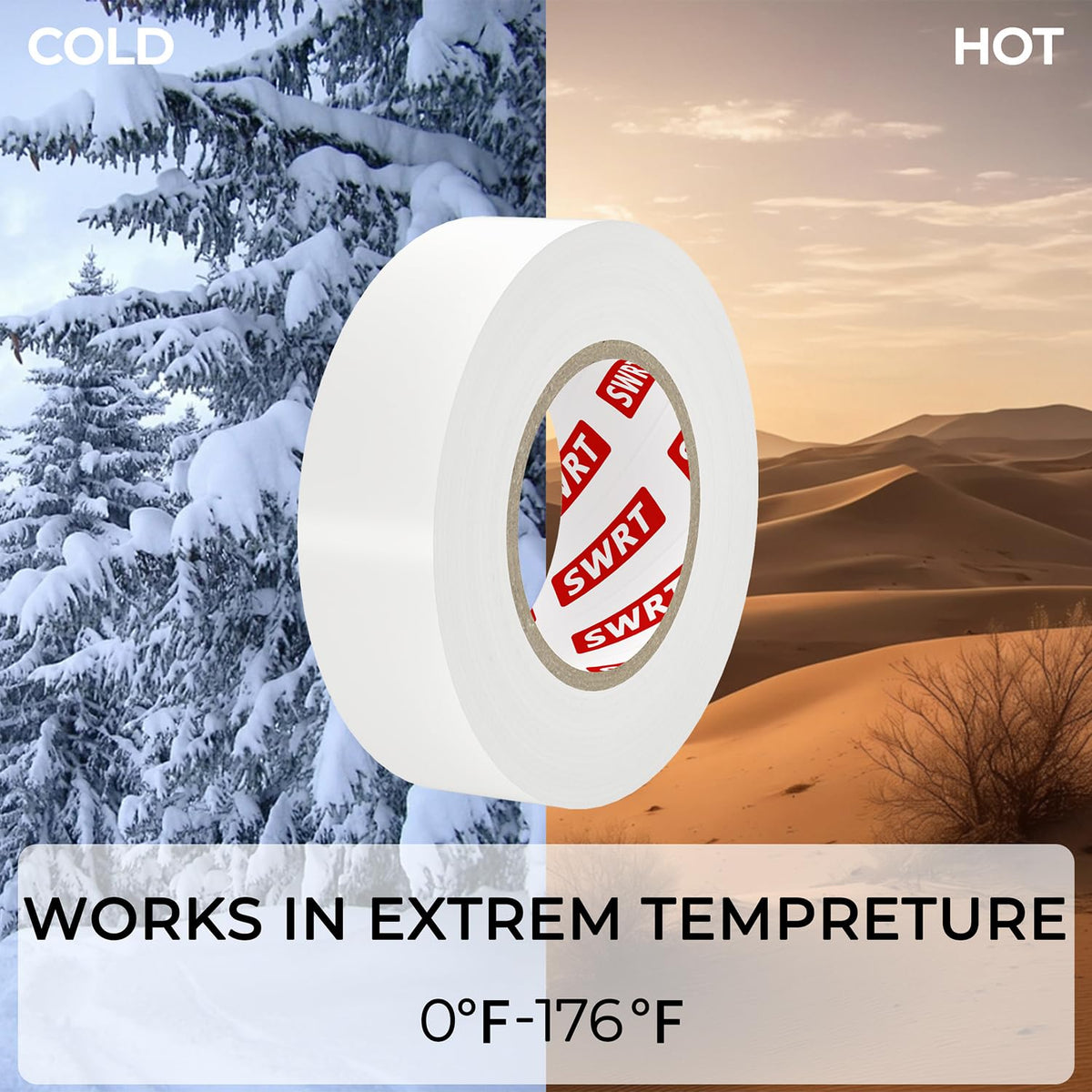 SWRT white electrical tape offers high-temperature tolerance for heat-prone installations.