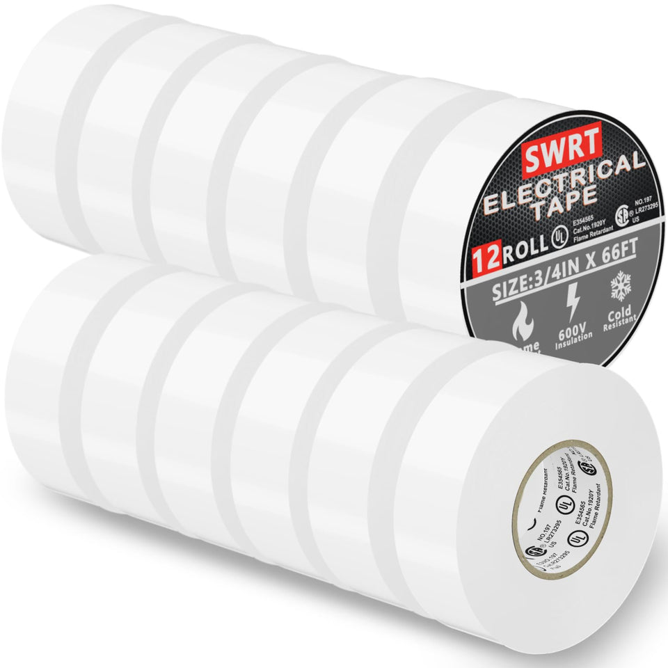 SWRT white electrical tape with UL/CSA certification visible for safety