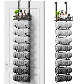 SWTYMIKI 9-tier over-door towel rack maximizing vertical storage in a compact bathroom