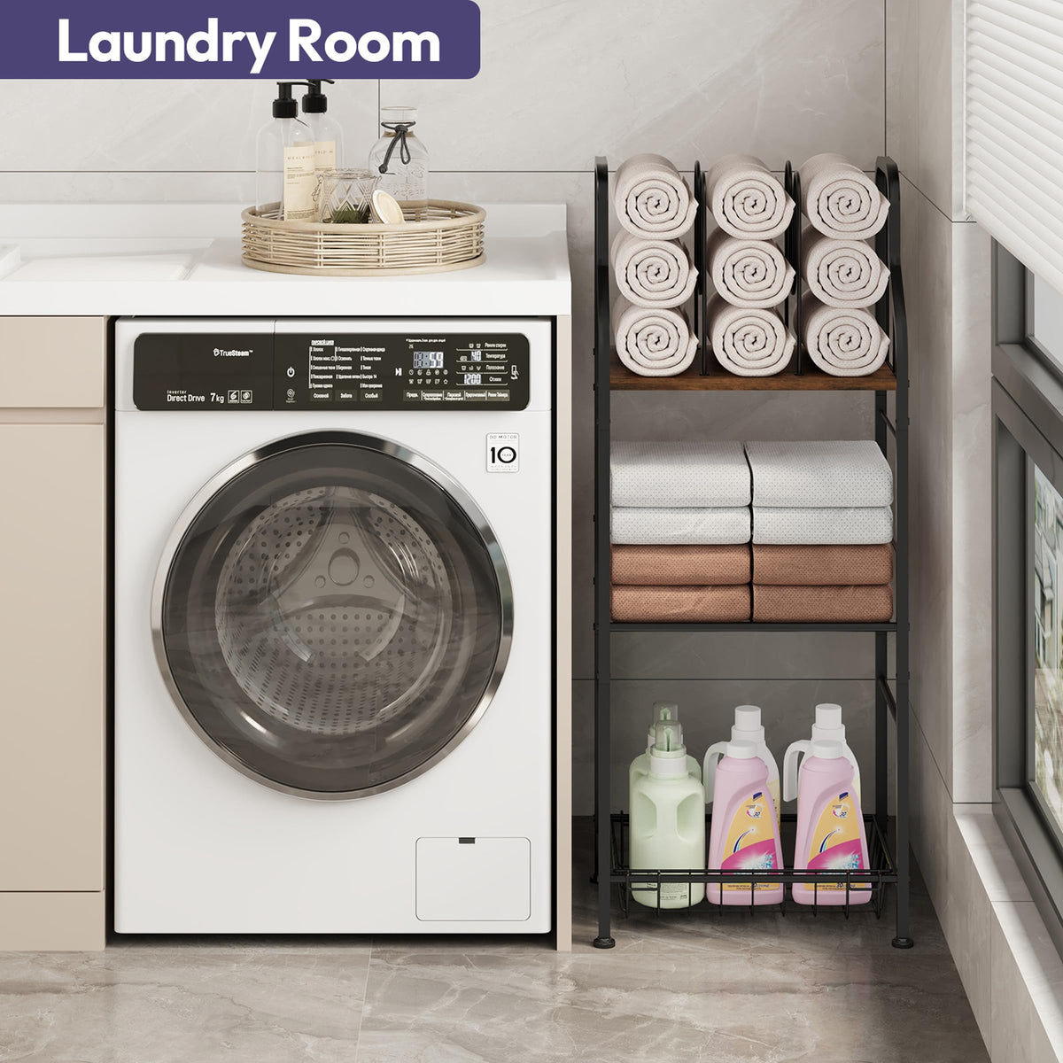 SWTYMIKI towel rack middle shelf stores folded towels and toiletries neatly