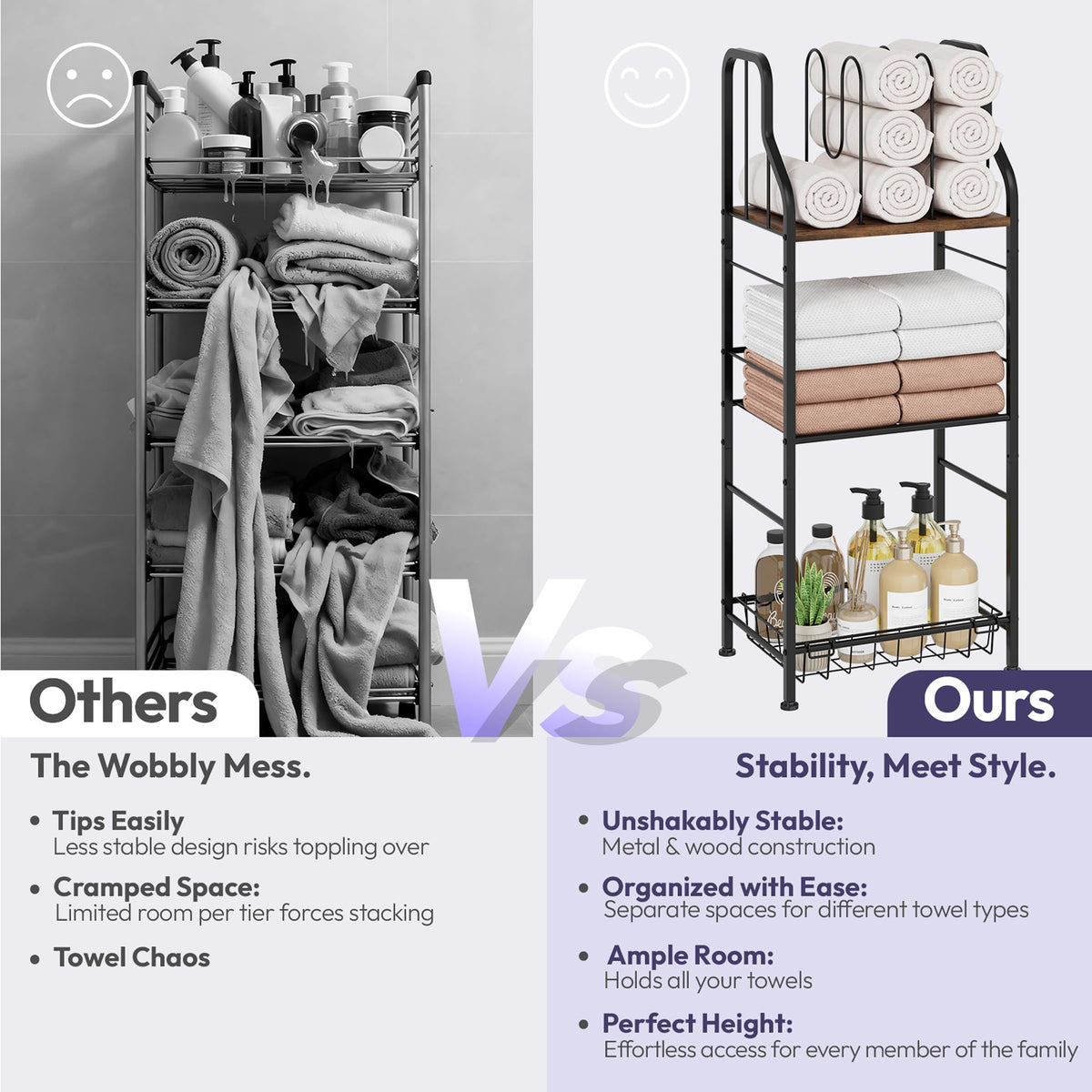 SWTYMIKI towel rack space-saving vertical design fits tight corners