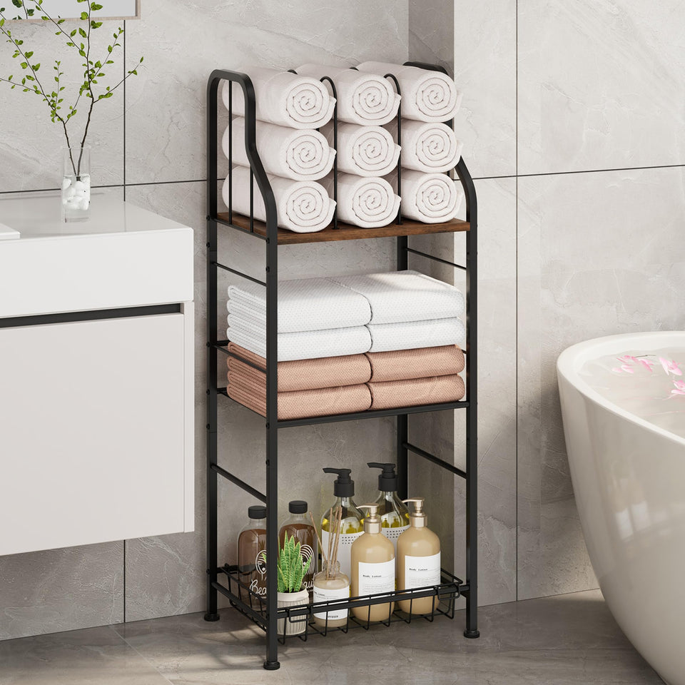 SWTYMIKI free standing towel rack top roll towel holder keeps towels within reach