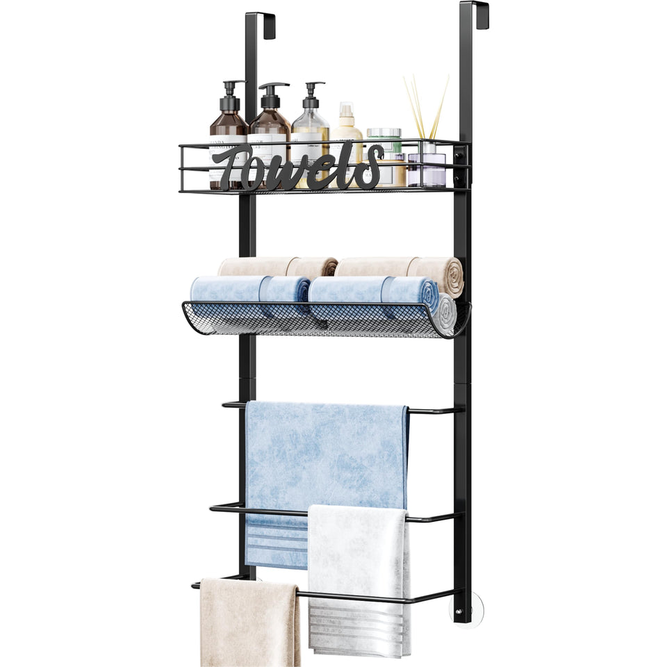 SWTYMIKI over-the-door towel rack front view with five tiers for towels.