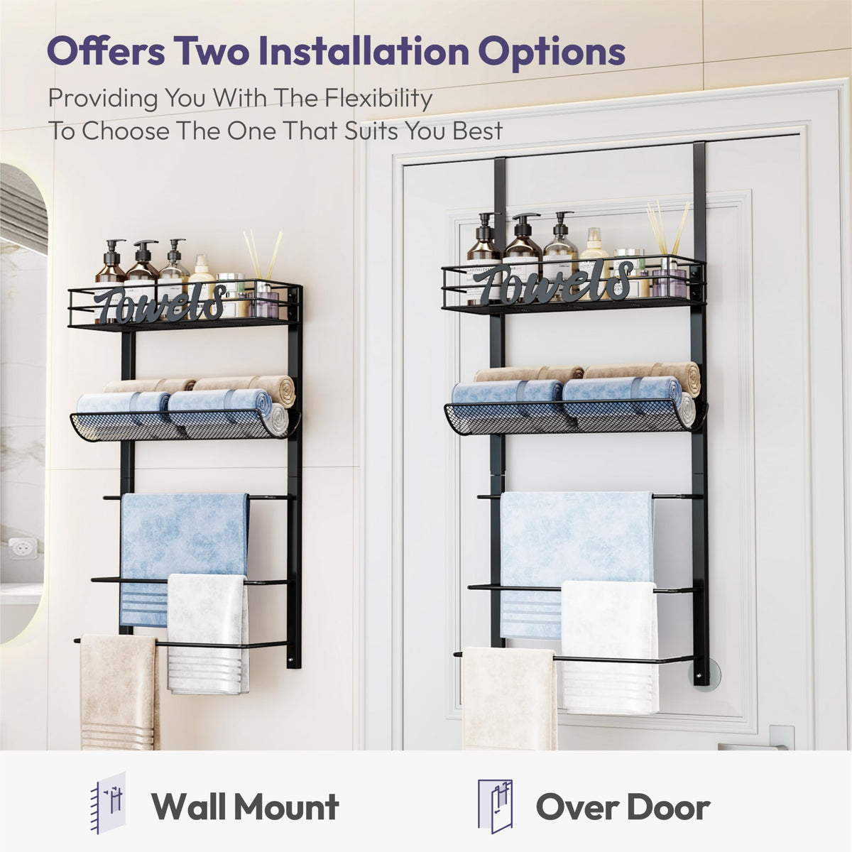 SWTYMIKI over-the-door towel rack side view highlighting compact space-saving design.