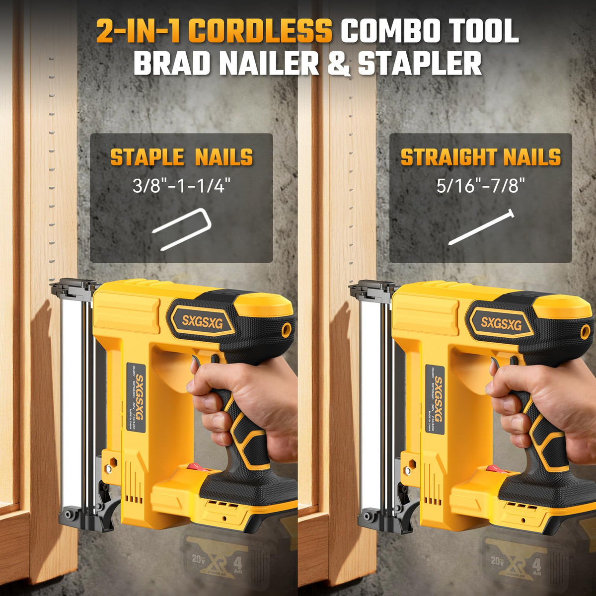 SXGSXG 2-in-1 nail and staple gun for versatile carpentry tasks.