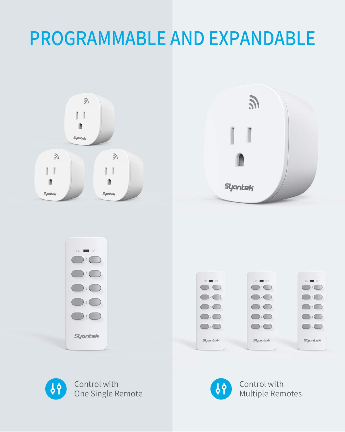 Programmable and expandable system allows one remote to manage several outlets.