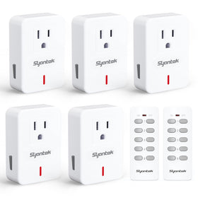 Syantek remote-control outlet with compact design saves wall space and simplifies setup.