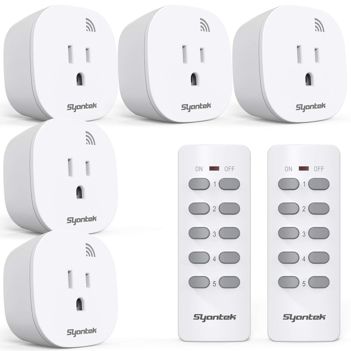 Syantek remote outlet with five sockets offering centralized control for lamps and appliances.